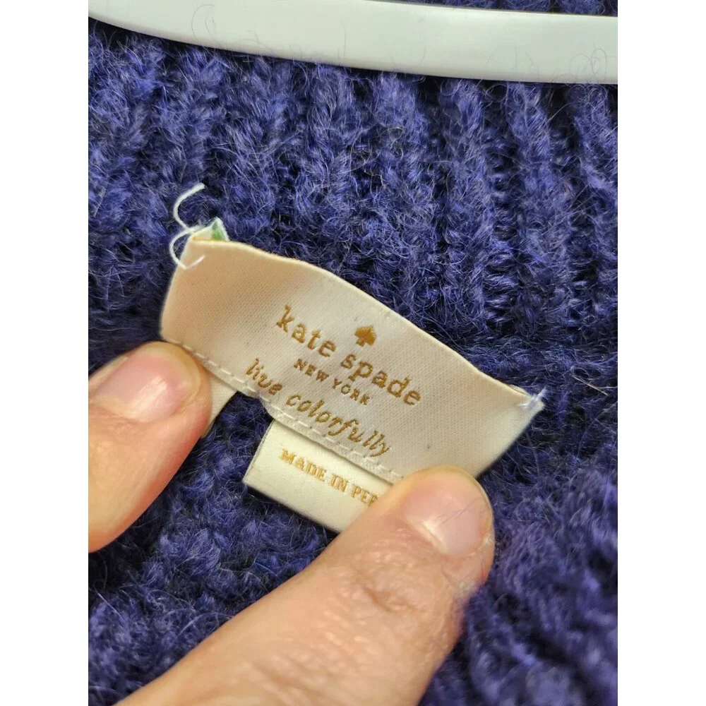 Kate Spade Womens‎ Sweater Medium Blue Black Leopard Alpaca Wool Thick Pullover